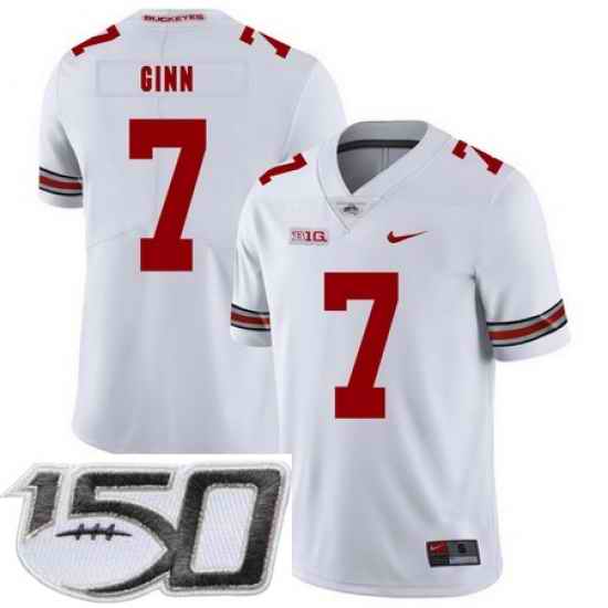 Ohio State Buckeyes 7 Ted Ginn Jr. White Nike College Football Stitched 150th Anniversary Patch Jersey